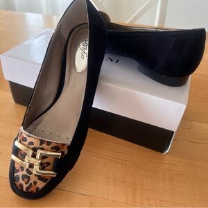 Alfani Black Suede Loafers with Leopard Accent NEW size 8